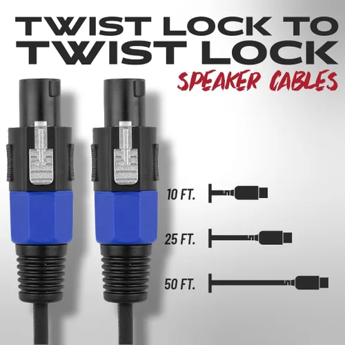 Miniatura 3 de Cableworks Por Gator Cases Backline Series Conector de bloqueo giratorio estándar de 25 pies a conector de bloqueo giratorio Cable de altavoz