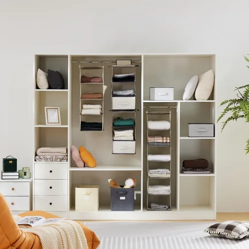 Miniatura 2 de YOUDENOVA Organizador colgante de armario, 4 estantes de almacenamiento colgantes para armario, color beige