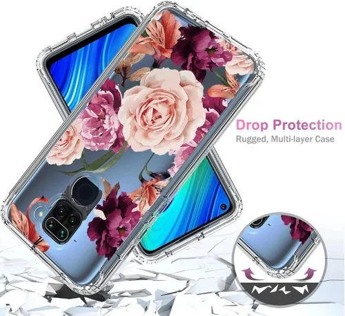 Miniatura 7 de Funda para Redmi Note 9/Redmi 10X 4G M2003J15SC con protector de pantalla de vidrio templado, cuerpo completo transparente con diseño floral, fundas