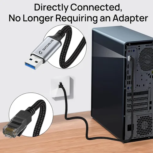 Miniatura 2 de Cable USB a Ethernet de 3.3 pies, USB 3.0 A a RJ45 macho de nailon, Gigabit conectado directamente, compatible con laptop, PC de escritorio, Switch