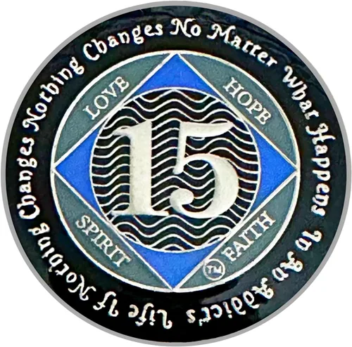 Miniatura 39 de (Años 1-55) NA Medallón de 7 años, plata, chapado en color azul, narcóticos cubiertos de epoxi Moneda anónima (NA 7 años medallón)