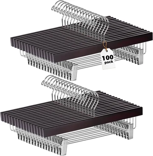 Miniatura 27 de Quality Hangers Perchas de madera para pantalones, paquete de 20 ganchos giratorios para ropa, falda de madera de loto, pantalones, pantalones