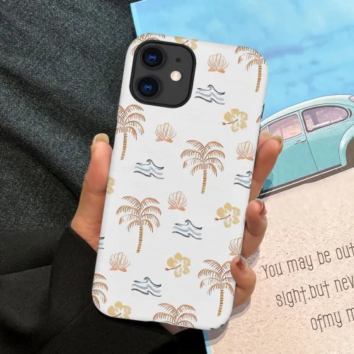 Miniatura 5 de Funda compatible con iPhone 11, resistente a arañazos, funda híbrida de 2 capas con carcasa dura, diseño de cocoteros de playa de verano
