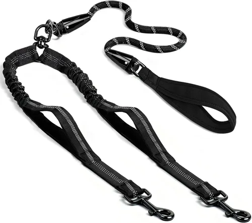 Miniatura 8 de Correa doble duradera para perros, correa para dos perros, sin enredos, con asas acolchadas y tiras reflectantes para perros medianos y grandes