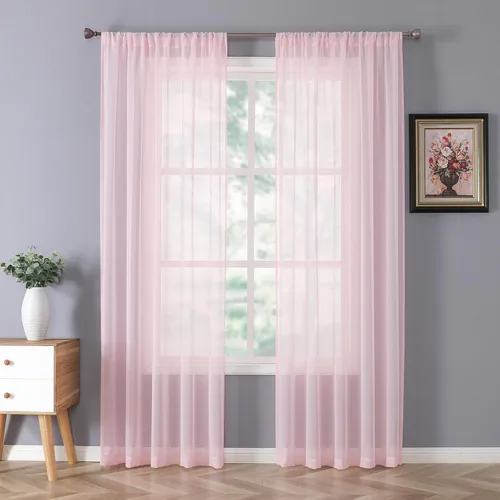 Miniatura 49 de Tollpiz - Juego de 2 paneles de cortinas de velo traslúcidas para media ventana, cortas, con textura de lino y bolsillo para cortinero, filtran