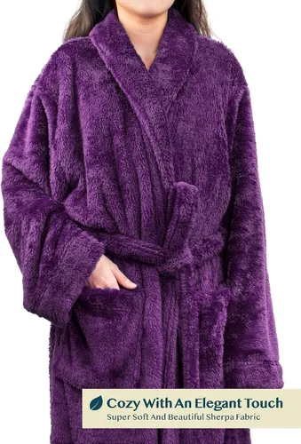 Miniatura 3 de PAVILIA - Bata de baño para mujer de suave tejido polar, mullida y cálida