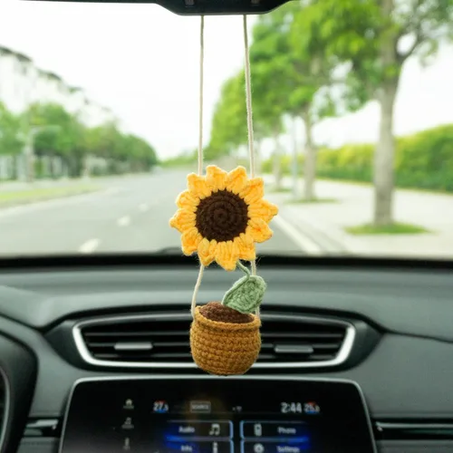 Miniatura 10 de Talataca Adorno de ganchillo para automóvil de ojo malvado – Dije de espejo retrovisor de ojo azul turco hecho a mano, decoración colgante de 4