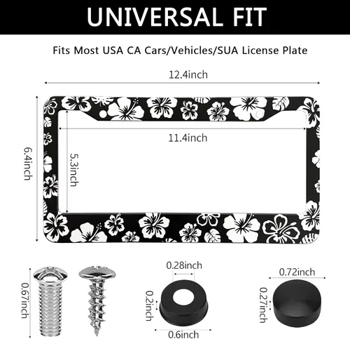 Miniatura 4 de LIN KANG Marcos de matrícula de flores de hibisco blanco, paquete de 2 marcos de matrícula de aluminio para mujer, accesorios universales de Flor