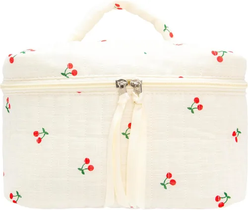 Miniatura 29 de PAZIMIIK - Bolsa de maquillaje de algodón para mujer, grande, acolchada para viaje, Rosa (Bow Pink), Vintage