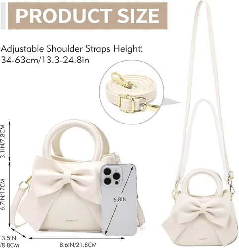 Miniatura 7 de Bolsos pequeños para mujeres tipo bandolera, bolso cruzado de cuero vegano y carteras con asa superior de transporte y lindo nudo de lazo