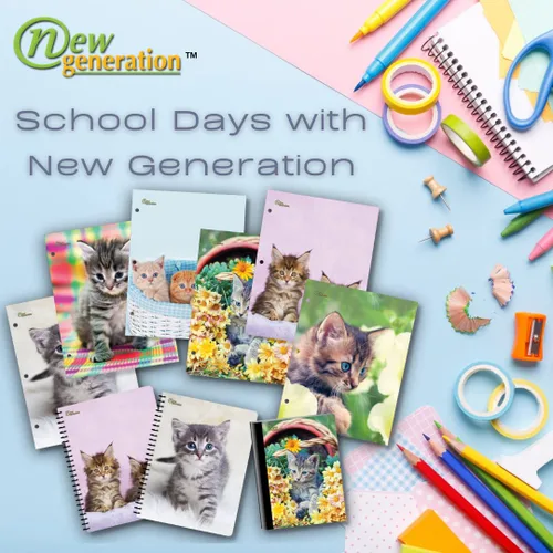 Miniatura 4 de New Generation – Kitten - Composition Notebooks, 80 Sheets / 160 Pages Wide Ruled pages Comp Book, Durable Laminated covers with Assorted Fashion