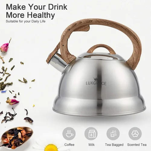 Miniatura 2 de Creative Home - Tetera silbadora de acero inoxidable de 2.3 cuartos de galón con mango de goma