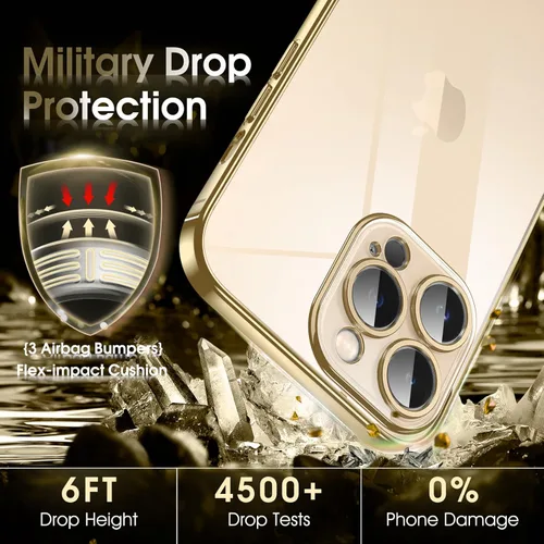 Miniatura 5 de Supdeal Funda transparente para iPhone 13 Pro Max, [No se pone amarilla] [probada en caídas de grado militar] funda protectora para teléfono a Dorado