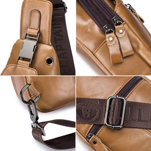 Miniatura 5 de Hebetag Bolso bandolera de cuero casual para hombres y mujeres, para viajes al aire libre, senderismo, campamento, hombro, pecho