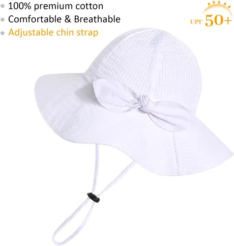 Miniatura 60 de Sombrero de sol para bebé niña con UPF 50+ sombrero de playa ajustable para exteriores con ala ancha