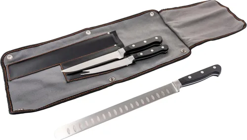 Miniatura 7 de Oklahoma Joe's Blacksmith - Juego de cuchillos de barbacoa de 3 piezas, cuchillos de carne de espiga completa con asas remachadas y rollo
