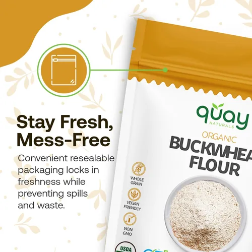 Miniatura 8 de Quay Naturals Harina de trigo sarraceno orgánico, 2 libras, sin gluten, sin OMG, vegana Cultivada en Estados Unidos, molida a piedra, rico sabor a