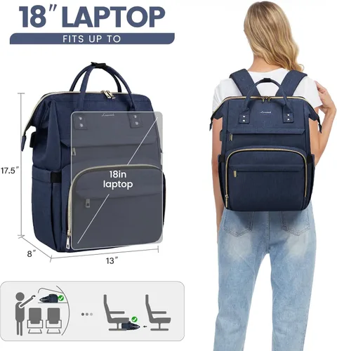 Miniatura 5 de LOVEVOOK - Mochila para laptop de mujer, para viaje de negocios, bolsa de trabajo, para computadora, Azul oscuro, Classic