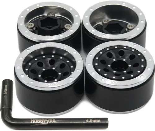 HOBBYSOUL Ruedas ajustables Offset 1.0 Beadlock color negro plateado, ruedas pesadas 1.0 rc de 0.74 oz/llanta para 1/18 Traxxas TRX4M Axial SCX24