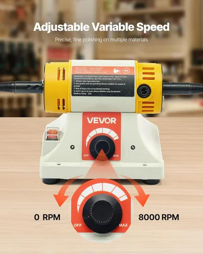 Miniatura 3 de VEVOR Pulidora de Banco, Pulidora de 1/2HP, Pulidora con Velocidad de 0 a 8000RPM con 4" Rueda de Tela, 3" Rueda de Molienda y 3" Rueda de Fibra
