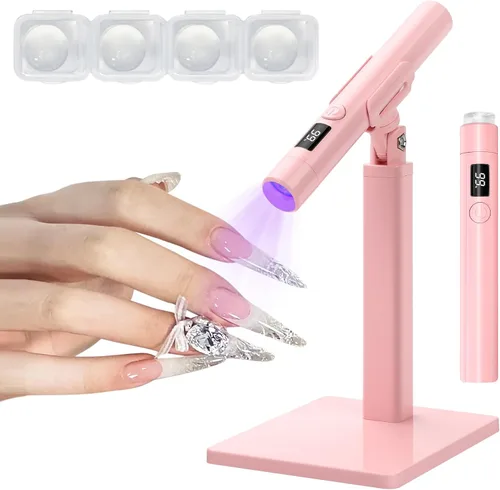 Mini luz UV para uñas, luz UV de mano pequeña rosa portátil para uñas de gel, lámpara de curación flash recargable inalámbrica, lámpara de gel con