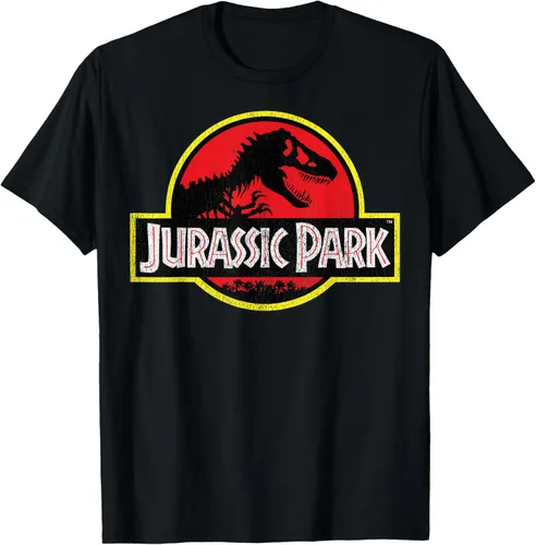 Jurassic Park - Camiseta vintage con logotipo envejecido, ajuste clásico, cuello redondo, manga corta, color negro, Negro -