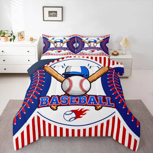 Miniatura 19 de Erosebridal Juego de edredón de béisbol para niños, ropa de cama vintage con bandera americana, tamaño Queen para adultos, niñas, niños