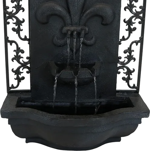 Miniatura 6 de Sunnydaze French Lily - Fuente de agua de pared Polystone de 33 pulgadas para exteriores, bomba sumergible eléctrica, acabado de plomo