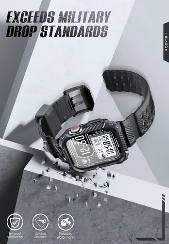 Miniatura 6 de i-Blason Correa deportiva de poliuretano termoplástico transpirable a prueba de golpes para Apple Watch 9, 8, 7 (1.772 in) con 2 fundas rígidas Negro