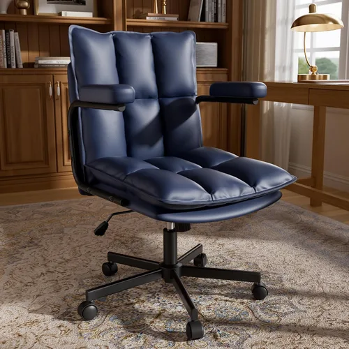 Miniatura 10 de Ollega Mid Century Modern Desk Chair, Vintage Leather Office Chair, Green Petite Computer Chair for Small to Medium Women, Thickened Back, Cozy