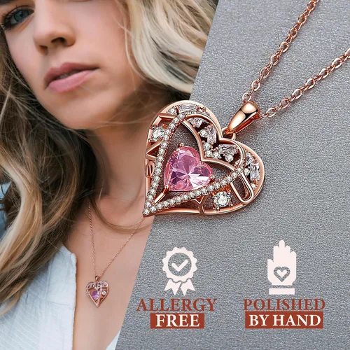 Miniatura 58 de Collar de cristal de 5 corazones, chapado en oro rosa de 18 quilates, colgante con cadena de plata de ley 925 de 18 + 2 pulgadas, joyería de piedra