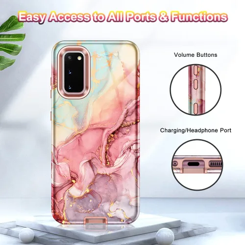 Miniatura 8 de Btscase Funda compatible con Samsung Galaxy S20 de 6.2 pulgadas, patrón de mármol 3 en 1, resistente a prueba de golpes, cuerpo completo