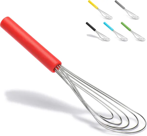 Miniatura 10 de Batidor Plano Mango de Silicona Antideslizante 10" - Batidor de 5 Alambres con 10 Cabezales para Cocina de Cocina por Jell-Cell (Verde)