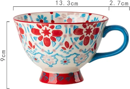 Miniatura 2 de Tazas de café de cerámica de gran capacidad pintadas a mano con patrón floral – Tazas jumbo, té, leche, cereales, taza de desayuno, juego de 4 – 14