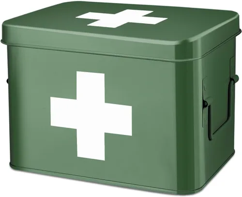 Miniatura 18 de Flexzion - Caja para medicamentos del hogar, botiquín de farmacia, 33 x 21 x 19 cm, caja de almacenamiento de metal para medicamentos de emergencia