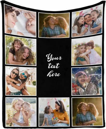 Miniatura 21 de InterestPrint Manta con foto, regalos personalizados para mamá, manta de collage de fotos personalizada para mamá de hija e hijo para cumpleaños