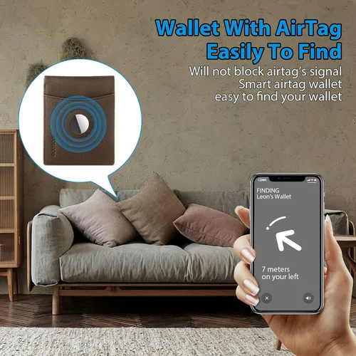 Miniatura 5 de doeboe Billetera triple con bolsillo para monedas, billetera Airtag con bloqueo RFID, cartera para tarjetas de crédito para hombre, de piel