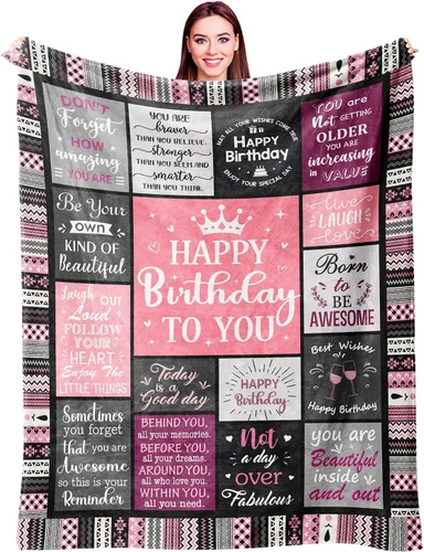 Ivivis Regalos de cumpleaños para mujeres y niñas, manta de tiro 60"X50", decoraciones de feliz cumpleaños para mujer, regalos para cumpleaños de