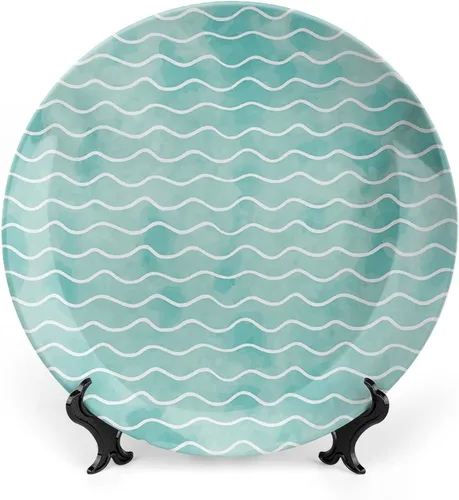 XISUNYA Plato decorativo de 6 pulgadas, plato de cena náutico, suave color pastel con patrón de olas del mar del océano, placa de exhibición de