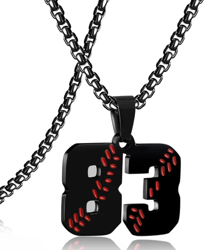 Miniatura 117 de SKQIR Colgante de número de jersey de béisbol para hombres y niños - Cadena de acero inoxidable para atletas - Negro
