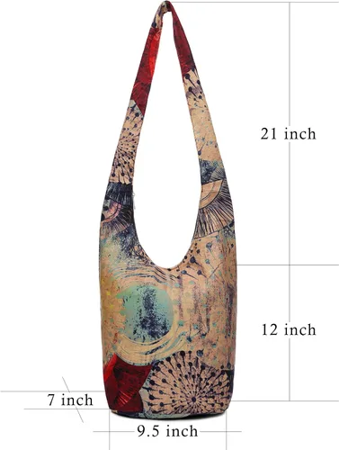 Miniatura 4 de Bolsa de hombro para mujer, de lona en estilo hippie/bohemio para llevar cruzada al hombro, disponible en diferentes colores y estampados