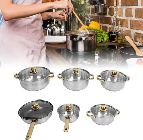Miniatura 6 de Juego de 12 ollas y sartenes, juego de utensilios de cocina de inducción de acero inoxidable con mango desmontable, juego de cocina antiadherente