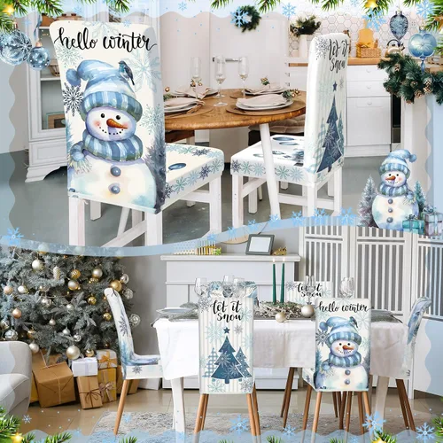 Miniatura 7 de Preboun Juego de 6 fundas para sillas de invierno extraíbles y lavables, elásticas para comedor, fundas protectoras para silla Parson para Blanco
