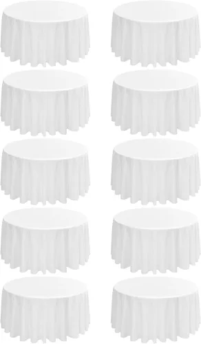 Miniatura 234 de Paquete de 10 manteles de poliéster de 60 x 102 pulgadas, manteles de poliéster beige para mesas rectangulares de 6 pies, resistentes a las manchas
