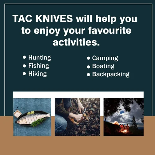Miniatura 6 de TAC Knives - Cuchillo de supervivencia Bushcraft 12T27 de acero de Damasco con hoja fija para exteriores - Mango de madera Pakka - Funda de cuero