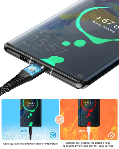 Miniatura 5 de Cable USB C de 10 pies, paquete de 2 cables de carga USB A a tipo C, cable de carga rápida de 3A para Samsung Galaxy S23 S22 S21 S20 A01 A02s A10e