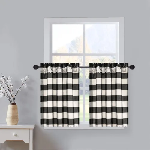 Miniatura 46 de VOGOL Cenefa de cuadros marrón con textura de lino para dormitorio, sala de estar, diseño de bolsillo para barra, fácil de colgar, 52 x 12 pulgadas