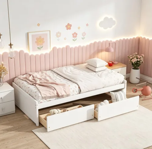 Miniatura 17 de Bellemave Cama infantil de tamaño individual con 2 cajones de almacenamiento, cama individual de madera con almacenamiento, marcos de cama