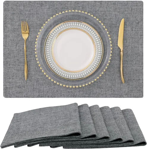 Miniatura 47 de homing - Juego de 4 manteles individuales de algodón y lino, manteles de tela lavables para mesa de comedor de estilo rústico para interiores y Negro