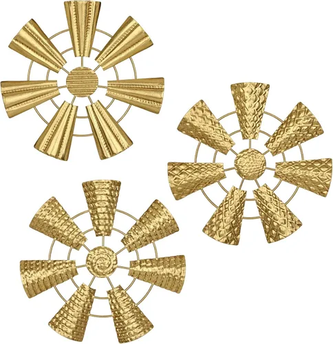 Miniatura 12 de Briful Juego de 3 decoraciones de pared doradas de 30 cm de metal con diseño de estrellas radiantes, placa radial, arte de pared moderno